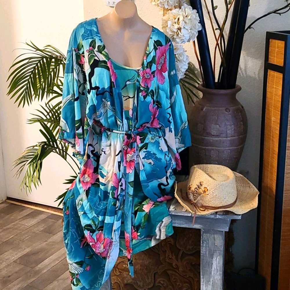 TROPICAL DRESS MULTI FLORAL DRESS WITH ROBE SET
